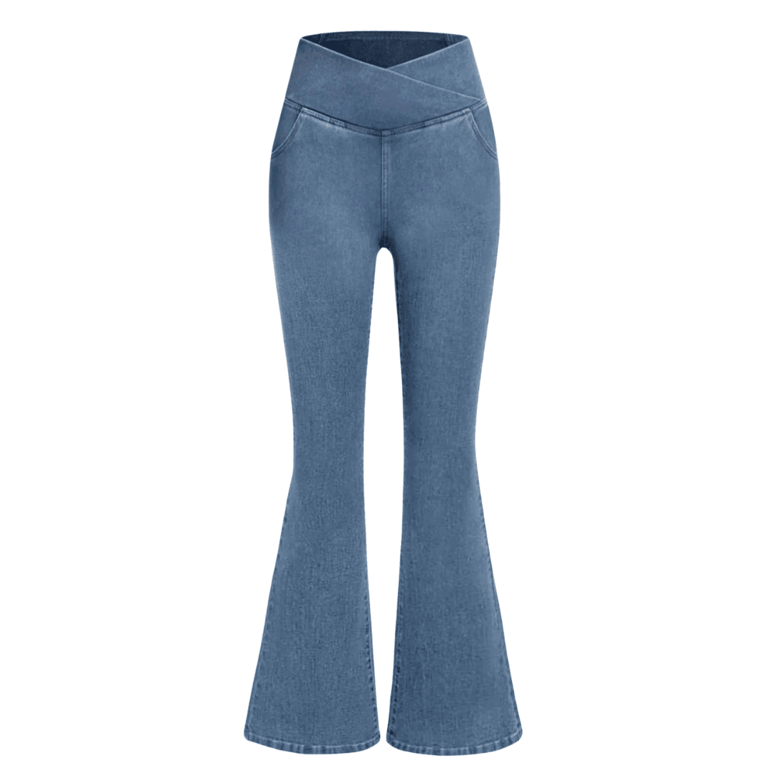 Calça Jeans Feminina de Cintura Alta Cruzada [CALÇA EFEITO BARRIGA CHAPADA] [057] - Calça Jeans Feminina de Cintura Alta Cruzada [CALÇA EFEITO BARRIGA CHAPADA] Miazzi Azul Claro P 