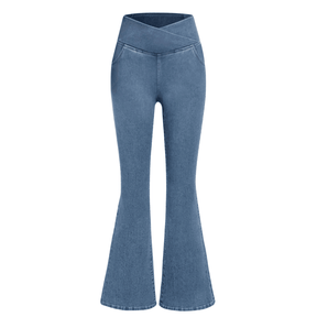 Calça Jeans Feminina de Cintura Alta Cruzada [CALÇA EFEITO BARRIGA CHAPADA] [057] - Calça Jeans Feminina de Cintura Alta Cruzada [CALÇA EFEITO BARRIGA CHAPADA] Miazzi Azul Claro P 