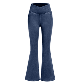 Calça Jeans Feminina de Cintura Alta Cruzada [CALÇA EFEITO BARRIGA CHAPADA] [057] - Calça Jeans Feminina de Cintura Alta Cruzada [CALÇA EFEITO BARRIGA CHAPADA] Miazzi Azul Escuro P 