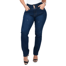 Calça Jeans Feminina - Reta Chapa Barriga [094] - Calça Jeans Feminina - Reta Chapa Barriga Miazzi Jeans Escuro 36 