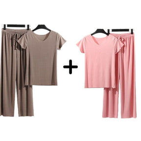 Compre 1 Leve 2 Conjunto Feminino Verão Conforto [020] -Compre 1 Leve 2 Conjunto Feminino Verão Conforto Miazzi Caqui + Rosa PP (40-50kg) 