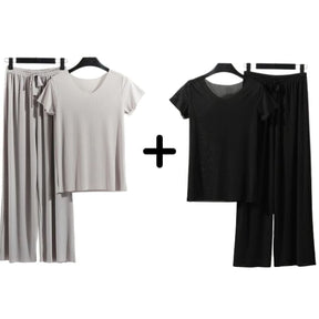 Compre 1 Leve 2 Conjunto Feminino Verão Conforto [020] -Compre 1 Leve 2 Conjunto Feminino Verão Conforto Miazzi Cinza + Preto PP (40-50kg) 