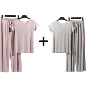 Compre 1 Leve 2 Conjunto Feminino Verão Conforto [020] -Compre 1 Leve 2 Conjunto Feminino Verão Conforto Miazzi Lilás + Cinza PP (40-50kg) 