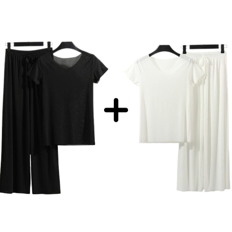 Compre 1 Leve 2 Conjunto Feminino Verão Conforto [020] -Compre 1 Leve 2 Conjunto Feminino Verão Conforto Miazzi Preto + Branco PP (40-50kg) 