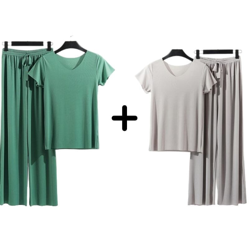 Compre 1 Leve 2 Conjunto Feminino Verão Conforto [020] -Compre 1 Leve 2 Conjunto Feminino Verão Conforto Miazzi Verde + Cinza PP (40-50kg) 