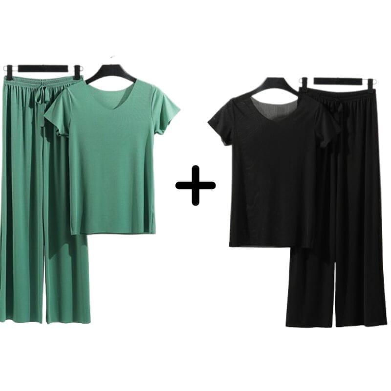 Compre 1 Leve 2 Conjunto Feminino Verão Conforto [020] -Compre 1 Leve 2 Conjunto Feminino Verão Conforto Miazzi Verde + Preto PP (40-50kg) 