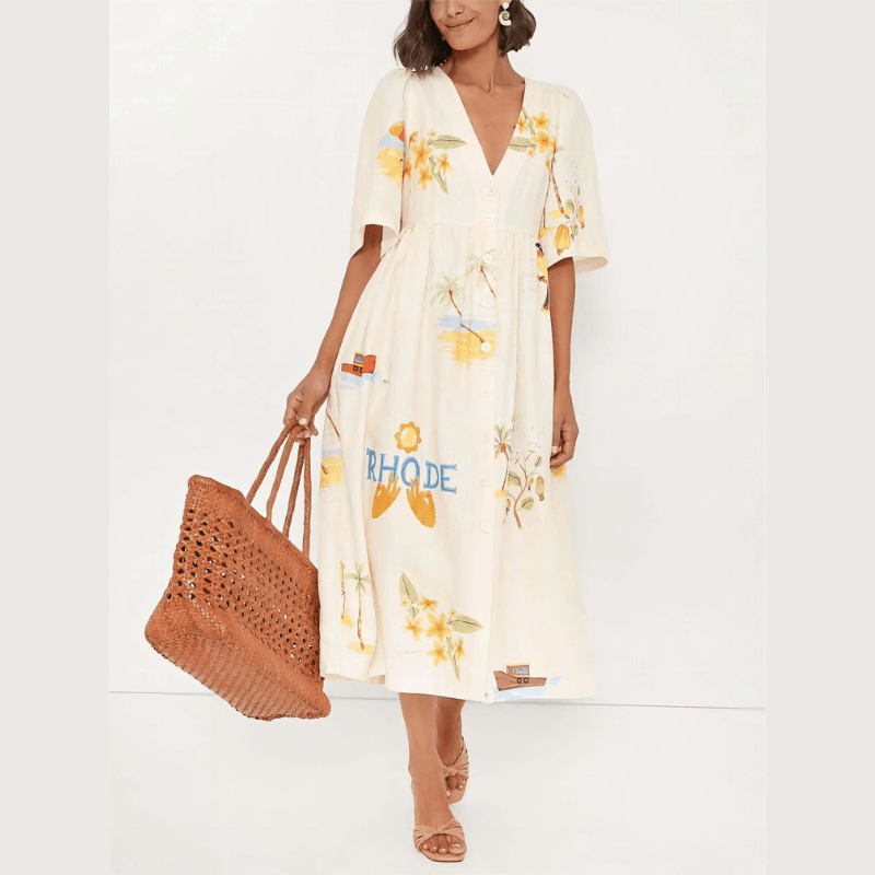 Vestido Midi Feminino com Estampa Floral Folk e Mangas Bufantes - Peça Única para um Visual Inesquecível [081] - Vestido Midi Feminino com Estampa Floral Folk e Mangas Bufantes - Peça Única para um Visual Inesquecível Miazzi 