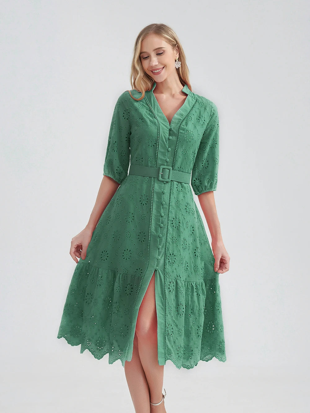 Vestido Midi Laise Soltinho Verano [003] - Vestido Midi Laise Soltinho Verano Miazzi Verde Escuro XGG 